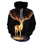 Новинка 2021, Модный свитшот в стиле Харадзюку с изображением оленя и золотого пламени, мужскиеженские толстовки с 3d рисунком, свободный стильный пуловер унисекс