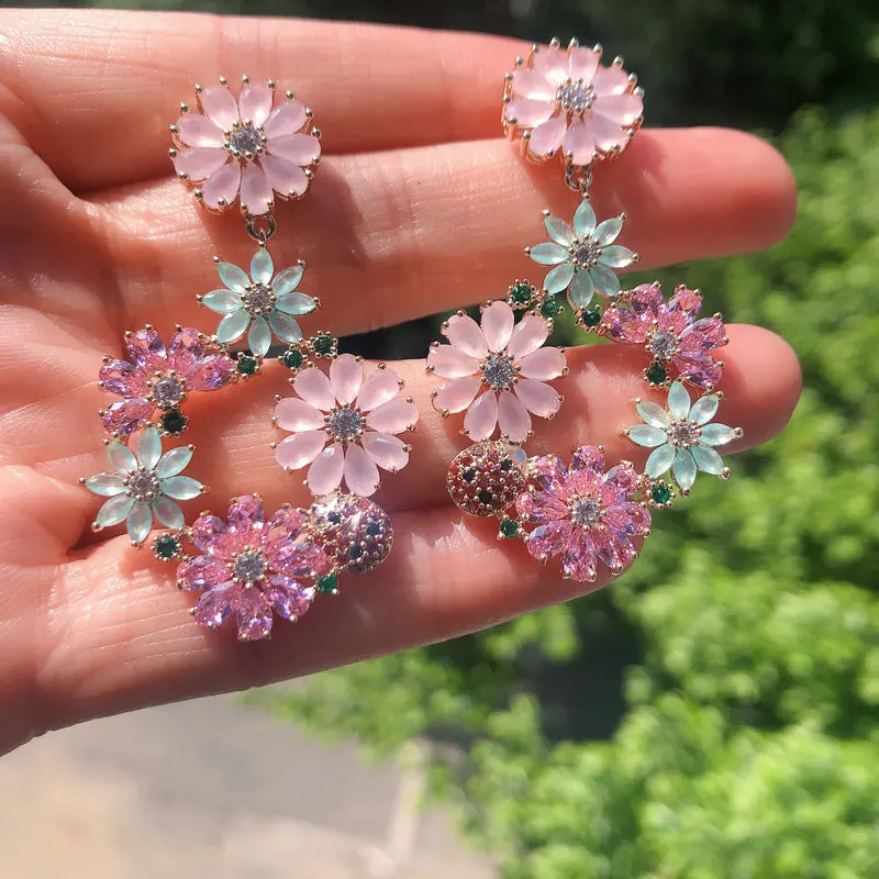 

Bilincolor Trendy Fashion Cubic Zirconia Summer Cluster Flower Earring for Women