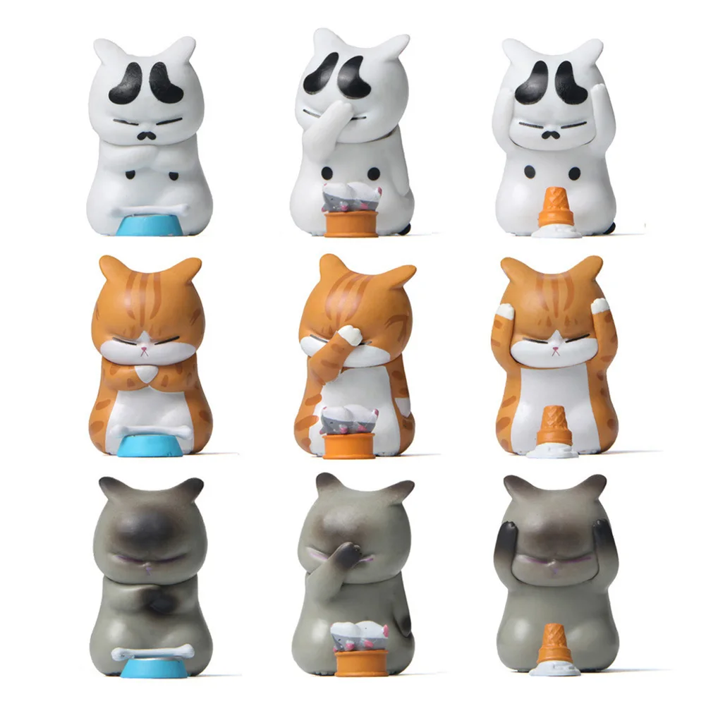 

9pcs PVC DIY Handmade Lucky Winking Cat Sculpture Mini Animal Statue Model Toys Children Birthday Gift for Car Home DesktopDecor