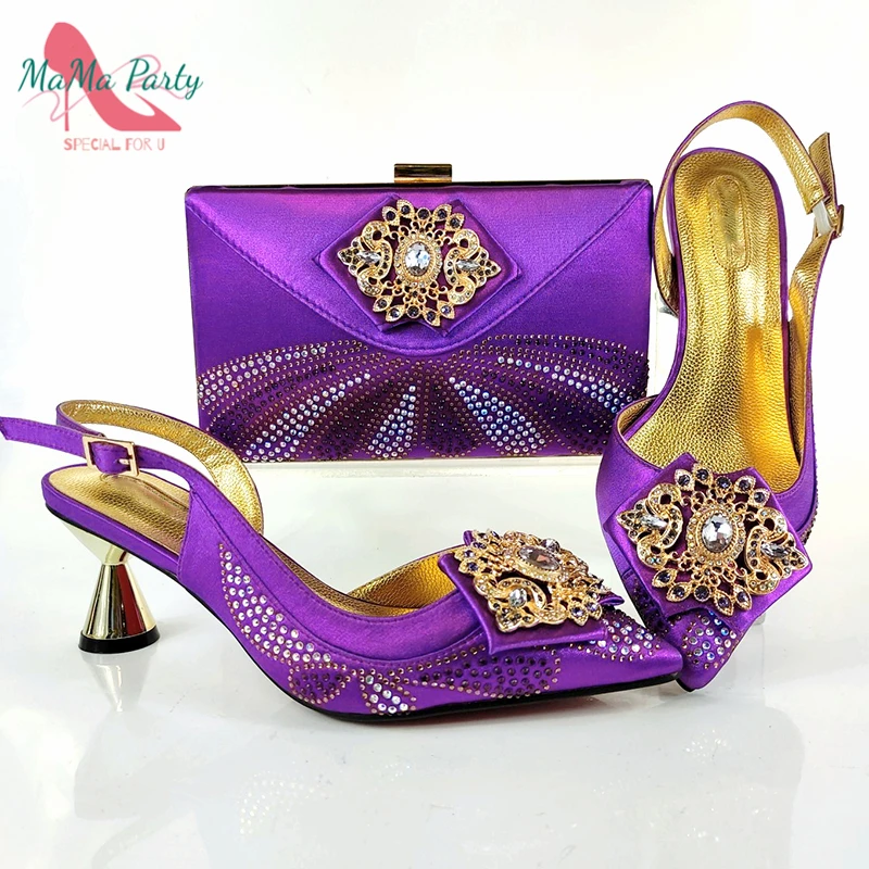 

2020 спасибо день новый дизайн африканская женская обувь и сумка в тон фиолетовый цвет красивый женский комплект из обуви и сумки для свадьбы