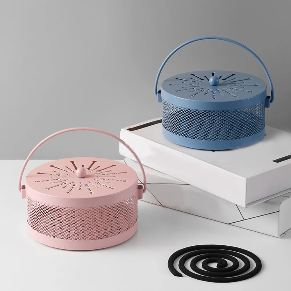 

Metal Mosquito Coil Holder Mosquito Repellent Box Cover Round Coil Holder Incense Plate Safety Windproof Mosquito Coil Frame