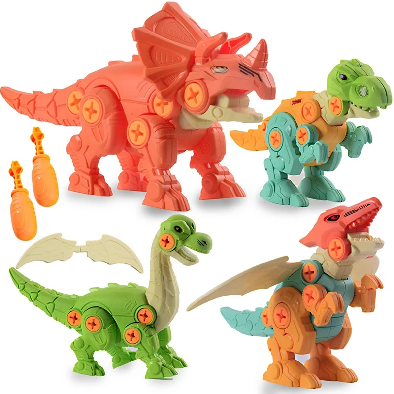 

New 4pcs/Set DIY Disassembly Dinosaur Model Toy Screw Nut Assembly Blocks Early Educational Toys For Children Kids Baby Gift
