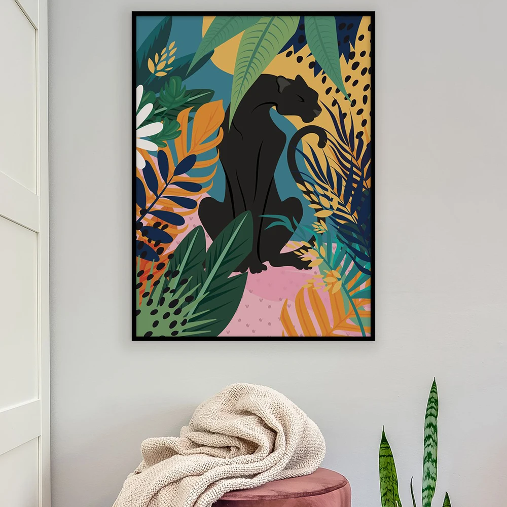 

Sloth Panther Leopard Giraffe Jungle Nordic Posters and Prints Monstera Leaf Wall Art Canvas Painting Pictures for Living Room