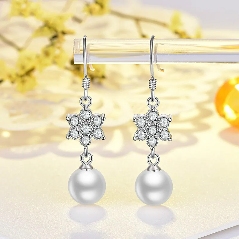 

Серьги из стерлингового серебра для девочек, модные серьги с аксессуарами, Длинные жемчужины, снежинки, ювелирные изделия, серьги, оптовая п...