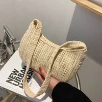 new trendy womens underarm bag simple straw woven solid color shoulder bag fashionable texture zipper handbags for women 2022
