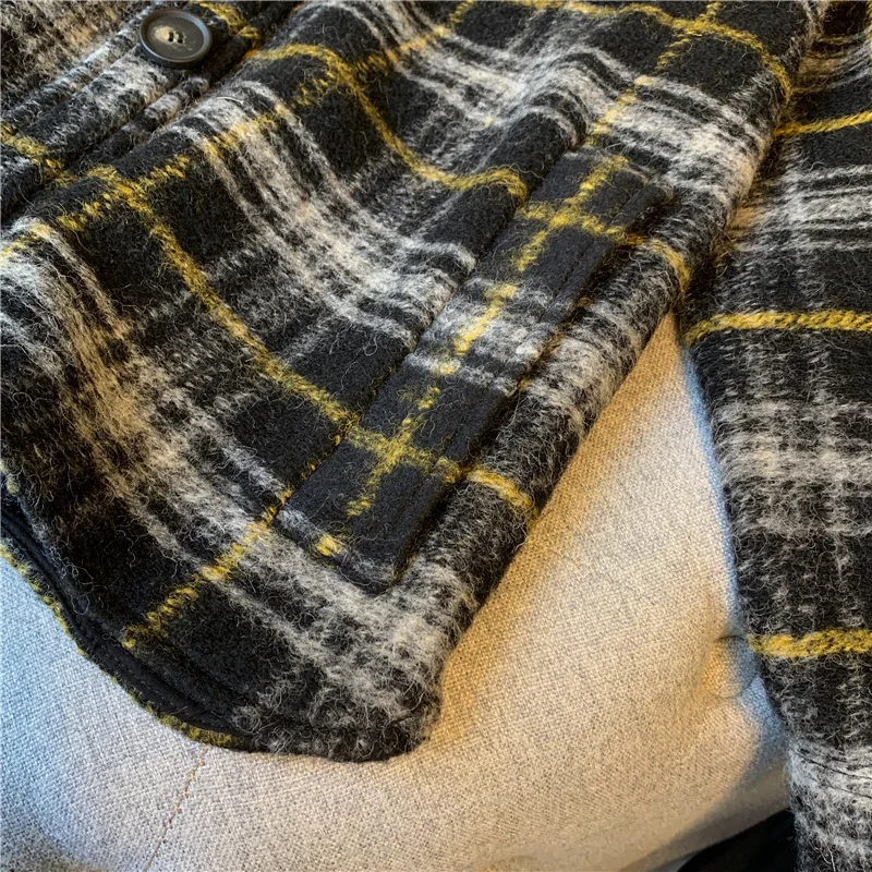 

2020 Autumn and Winter Woolen Plaid Cool Dress Deep Plaid Pocket Jacket Jacket Women Short Coat