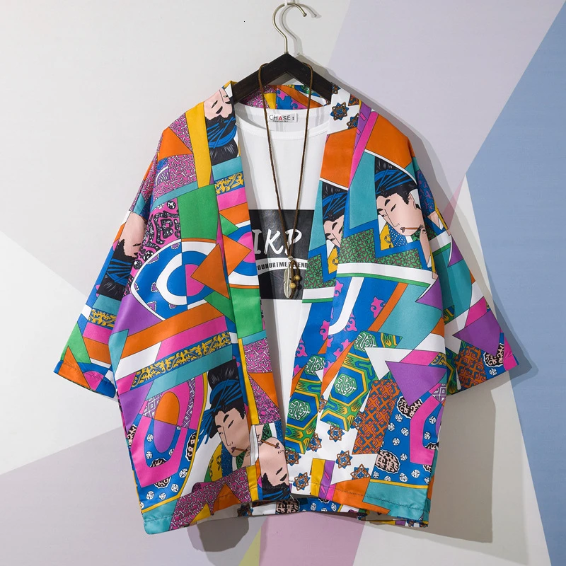 

Women Men Traditional Japanese Style Kimono Ukiyo-e Print Cardigan Yukata T Shirt Coats Haori Harajuku Blouse Ao Dai Streetwear