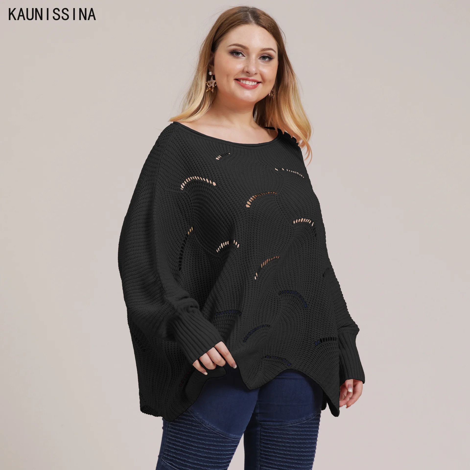 

Women Plus Size Sweaters Fashion Hollow Out Irregular Loose Batwing Sleeve Knitted Pullover Female Knitwear Sweaters Oversized