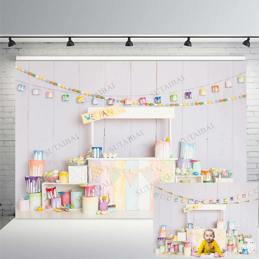 

Easter Eggs Painting Banner Wood Wall Photography Backdrops Newborn Birthday Baby Shower Photocall Background Photo Studio