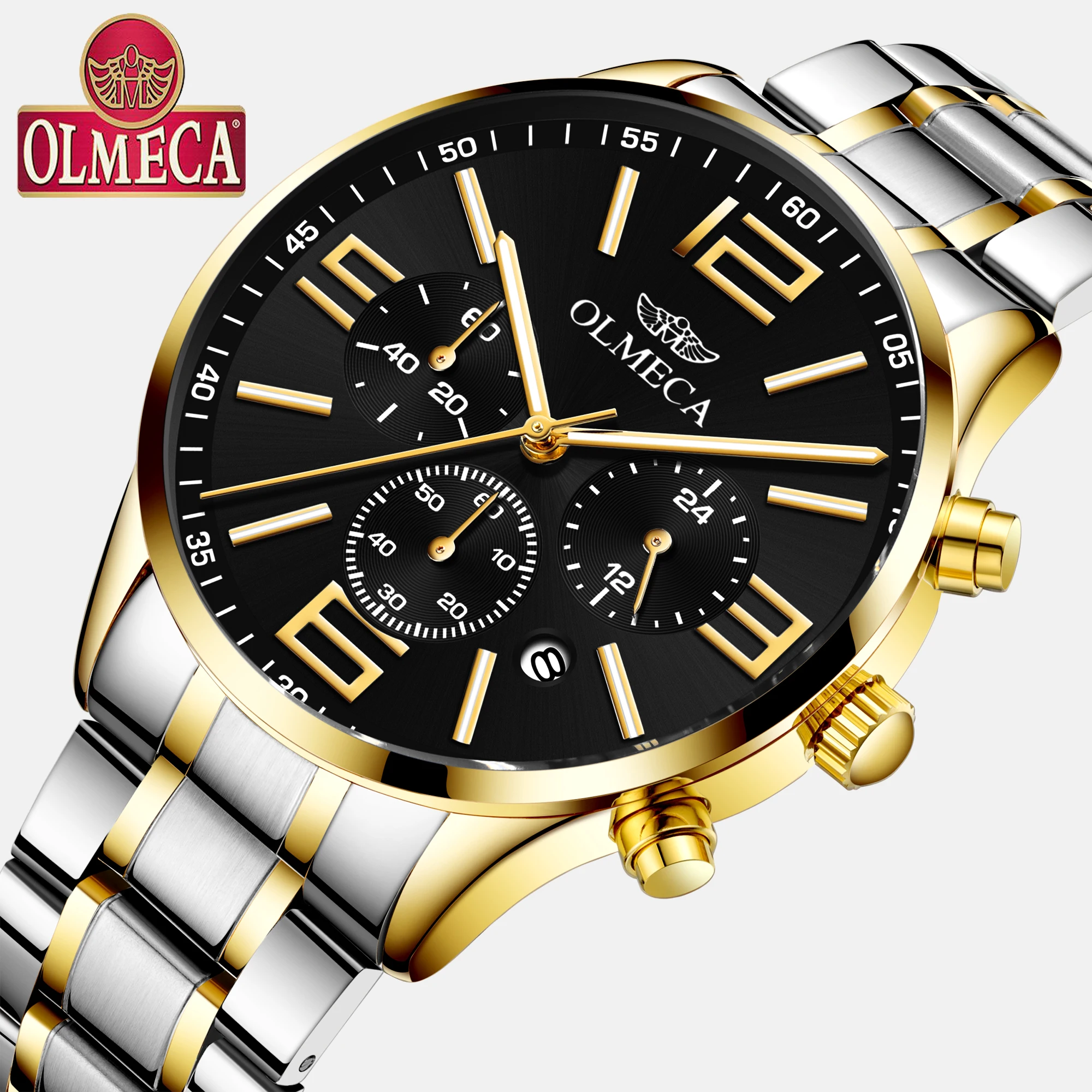OLMECA мужские часы роскошные модные спортивные 3ATM водонепроницаемые хронограф