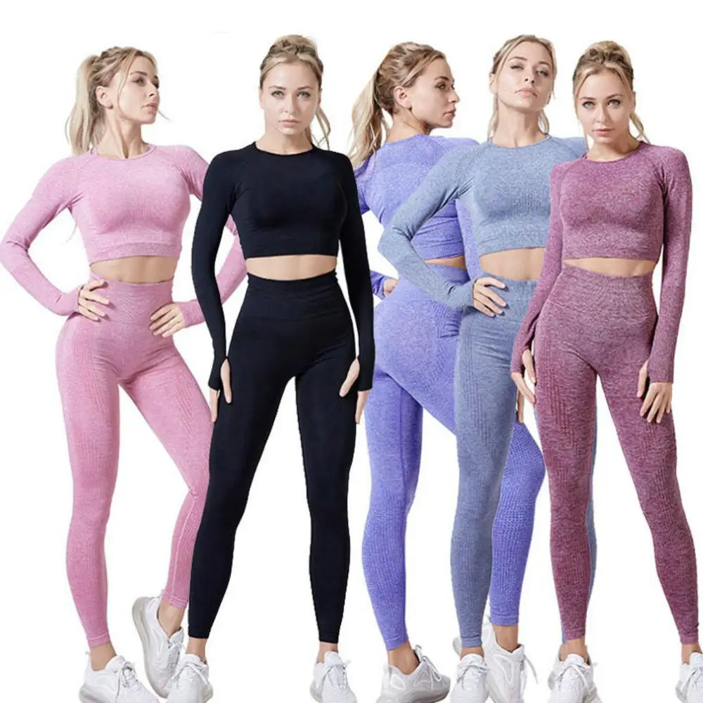 

Women Vital Seamless Yoga Set Gym Clothing Fitness Leggings Cropped Shirts Sport Suit Women Long Sleeve Tracksuit Active Wear