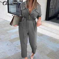 celmia women fashion suit jumpsuit 2021 solid office long sleeve romper casual pockets work overalls long jumpsuits 7
