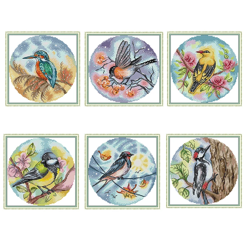 

Набор для вышивки с различными птицами Joy Sunday, наборы для вышивки крестиком 11CT 14CT, наборы для вышивки крестиком с китайским принтом «сделай с...