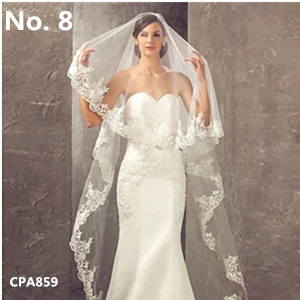 No.8 CPA859 White Фата, свадьба белая свадебная фата длинная слоновая кость Короткая Свадебная фата кружевная Апликация край собора свадебные аксессуары, фата - Цвет: No.8 CPA859 White