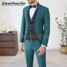 Gwenhwyfar, новейший дизайн, высококачественное банкетное мужское платье, смокинг, темно-синяя сценическая одежда для джентльмена (куртка + жилет + брюки)