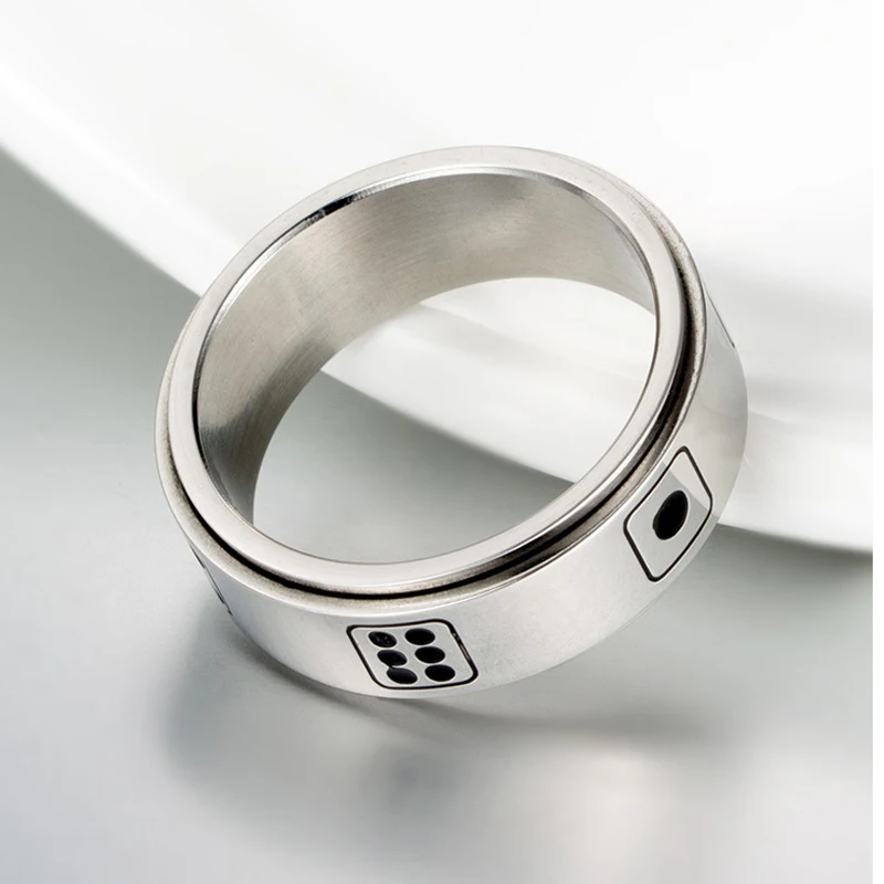 Мужские кольца вращающиеся игральные кости Золотое кольцо из нержавеющей стали