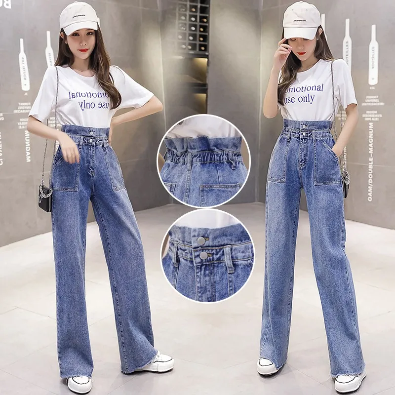 

2022 Jeans Womens High Waist Elastic Skinny Denim Long wide leg Pants Plus Size Woman Jeans Camisa Feminina Lady Fat Trousers