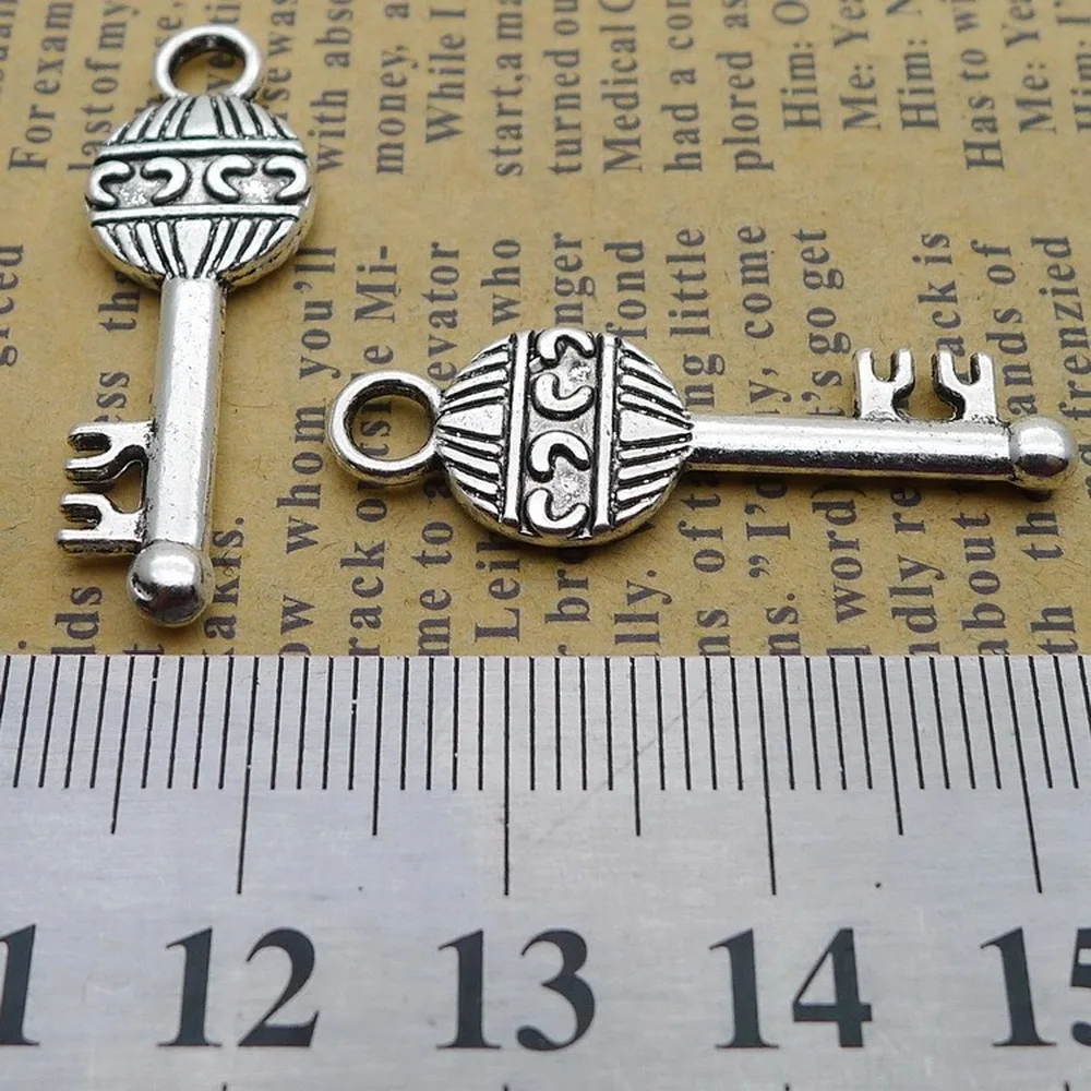 

120pcs Keys Charms 11mm x 32mm DIY Jewelry Making Pendant antique silver color