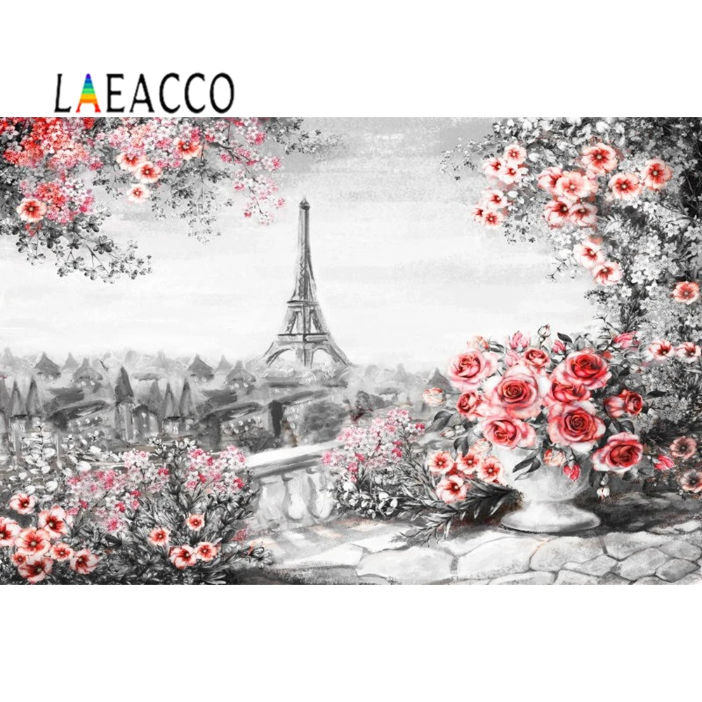 Фотофон Laeacco с Эйфелевой башней и Парижем цветы балкон живопись детские фоны по