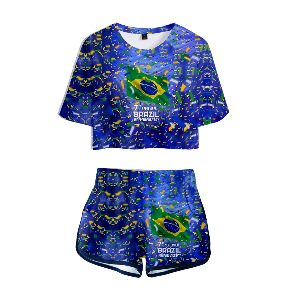 

2021 Frdun TommyBrazil September 7 Brazil Independence Day National Holiday Two Pieces Sets Women Hip hop T-Shirt+Shorts Clothes