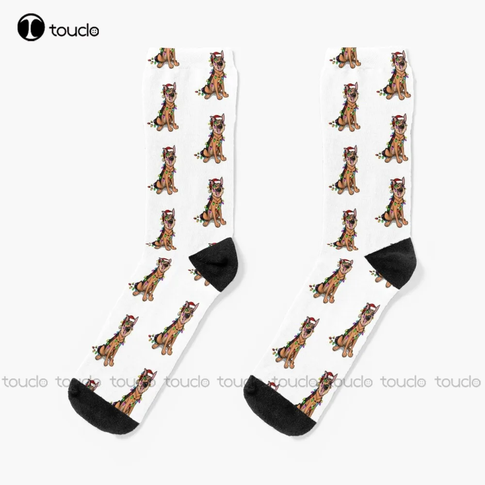 

German Shepherd Merry Christmas Socks White Men'S Socks Personalized Custom Unisex Adult Teen Youth Socks 360° Digital Print