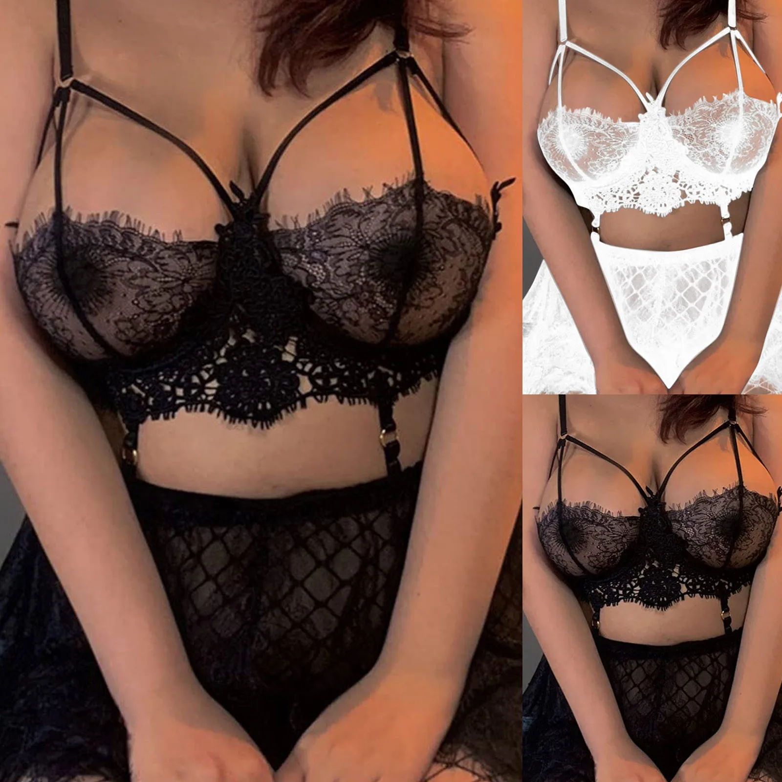 

Exotic Lace Lingerie Set Sexy Women Underwear Transparent Bra Party Sets Lace Black Lingerie Bra Set Female G-String Brief Sets