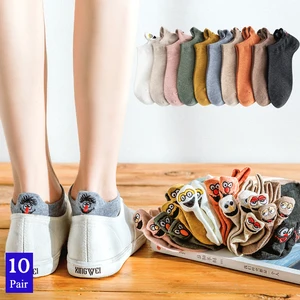 Носки женские с милым вышивкой, модные хлопковые забавные Женские носочки до щиколотки, летние яркие цвета, 20 шт. = 10 парлот