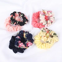 knitting fabric floral scrunchies elastic hair bands women girls cute cotton solid ponytail holder hair ties hair accessories