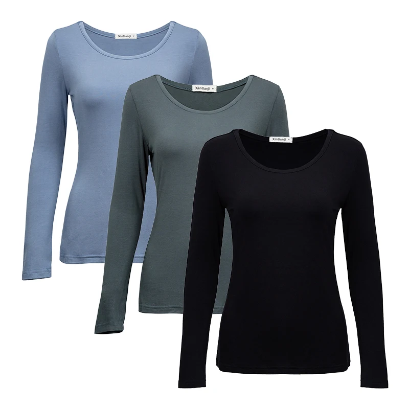3 pcs 2 шт./3 шт. в упаковке, вискоза, спандекс, джемпер, женская блузка с длинным рукавом, эластичная Удобная майка A0305 - Цвет: 3 pcs