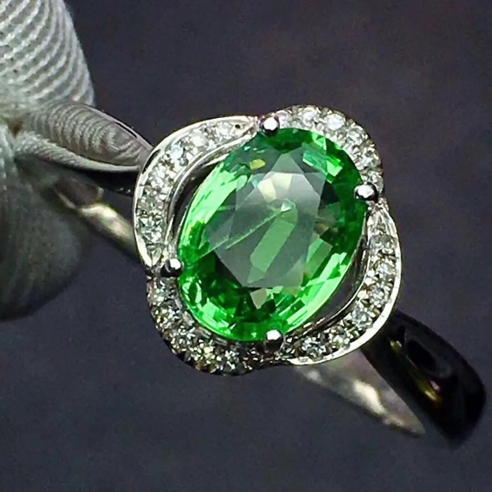 Кольцо с цаворитом настоящие хорошие драгоценности 18 K золото ювелирные изделия натуральный нетепло 1.45ct цаворит драгоценные камни цавориты женские обручальные кольца