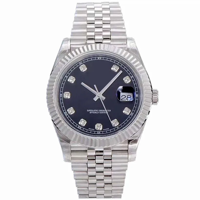 

2021 904L luxury Silver Date-just- Mechanical Watch 1:1 Men Diamonds numbers sapphire glass black dial watch NOOB ETA 3235 AAA+