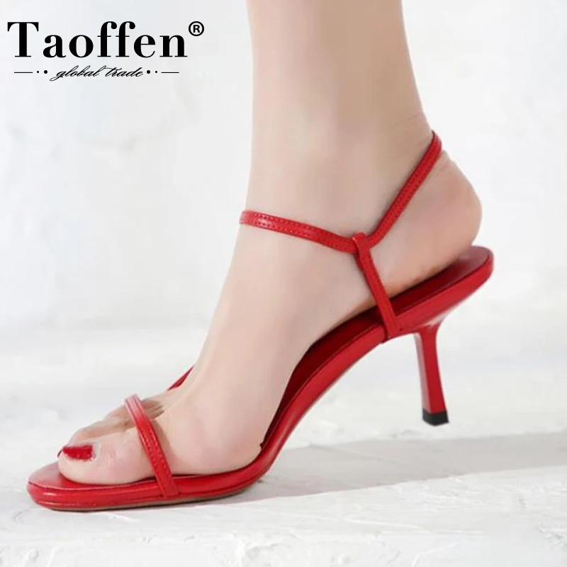 Женские Босоножки на каблуке TAOFFEN Летние кожаные вечерние Фли размеров 33 43