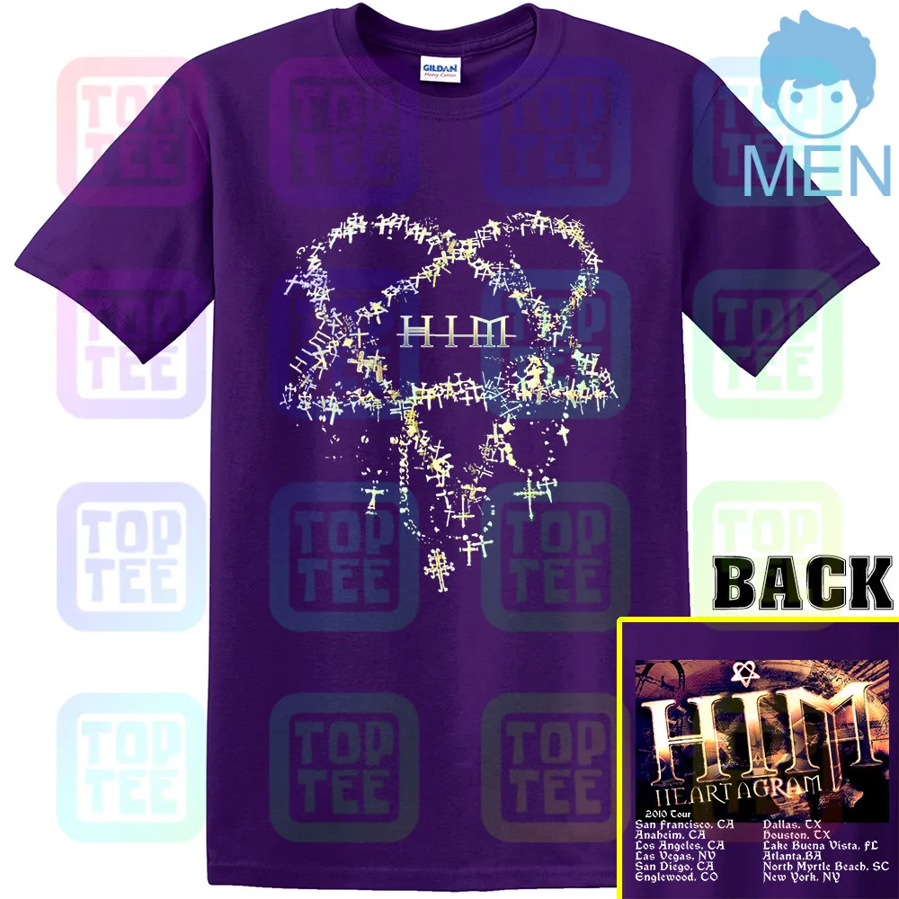 MEN-PURPLE Его адское величество он Heartagram взрослый маленький футболка 2010 Tour Ville Valo - Цвет: MEN-PURPLE