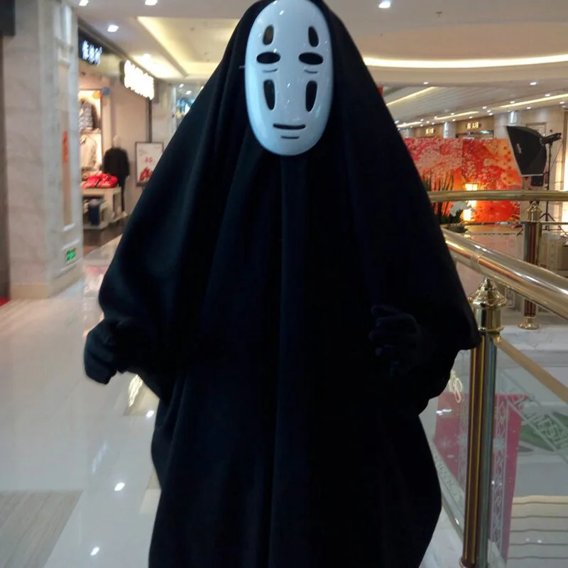 Disfraz de Cosplay sin rostro para hombre, 3 unids/set, con máscara, guantes, Anime, Miyazaki Hayao, capa sin rostro