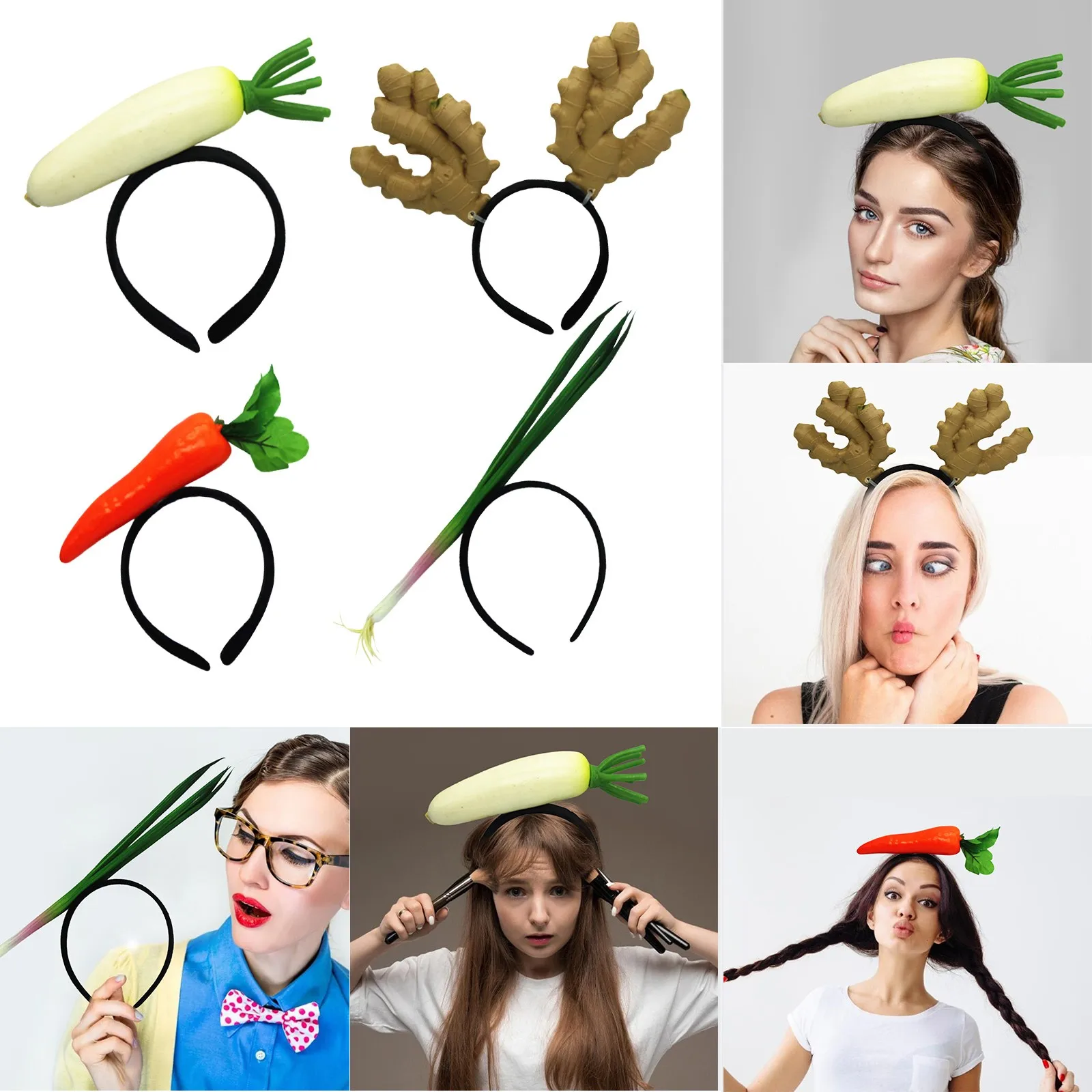 

Creative Make Up Ginger Radish Scallion Simulation vegetables Hairband Headband Button Scallion Headdress Fashion L*5