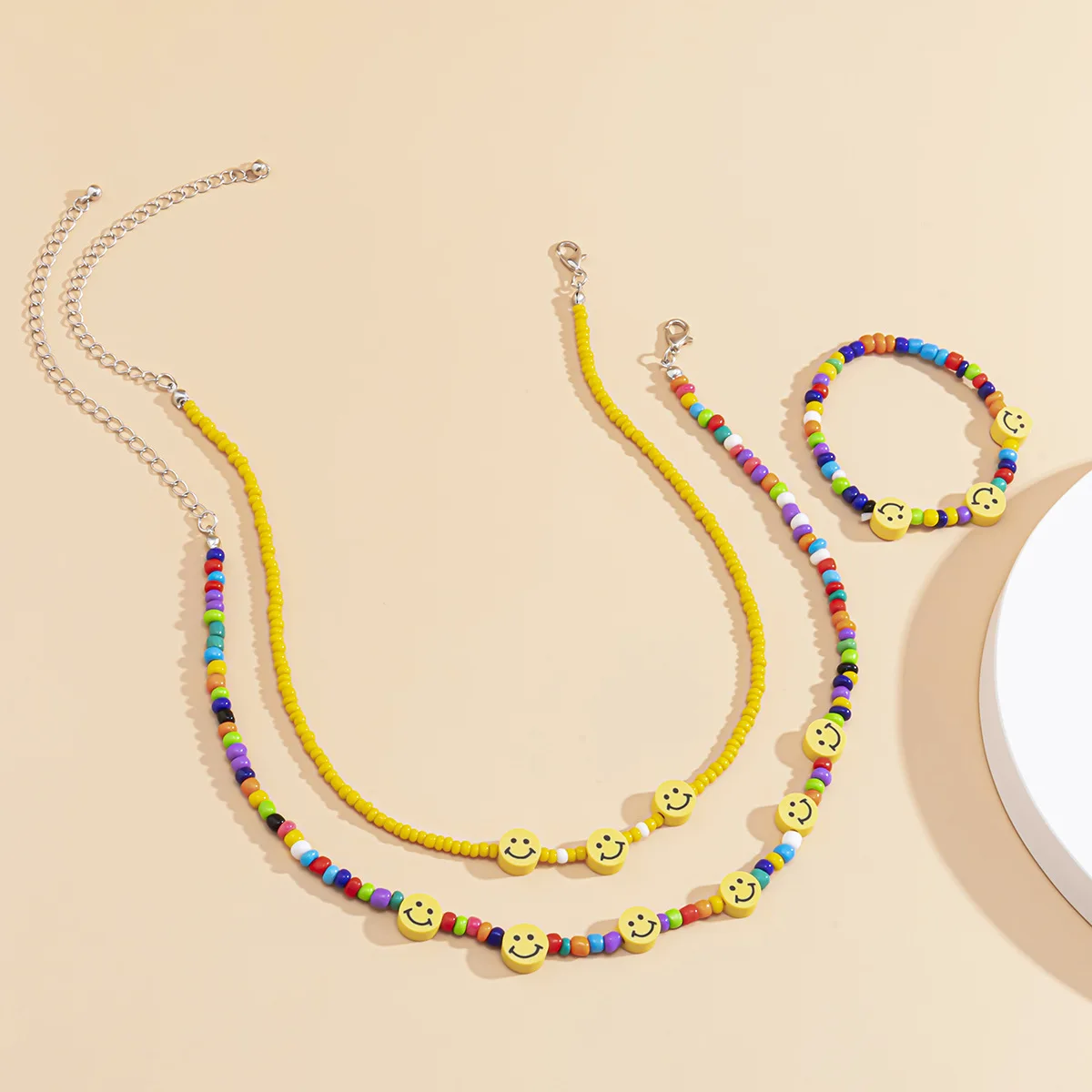 

Fashion Korea Multilayer Seed Beads Choker Necklace For Women Cute Sweet Girls Necklace Smile Face Beads Necklace Bracelet Sets