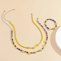fashion korea multilayer seed beads choker necklace for women cute sweet girls necklace smile face beads necklace bracelet sets