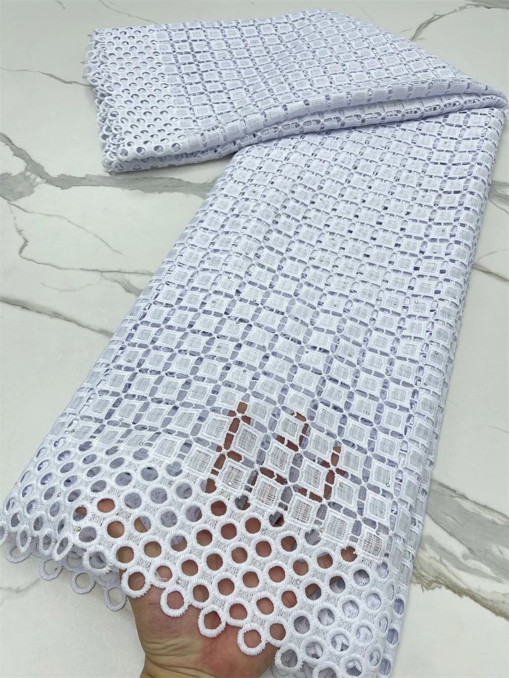 

XIYA High Quality Milk Silk African Lace Fabric With Stones Water Soluble Guipure Cord Laces For Wedding Party Sewing 4134B