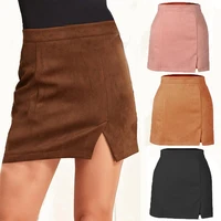 2021 autumn vintage leather skirts winter suede pencil skirt high waist zipper skirt split hem bodycon mini women a line skirts