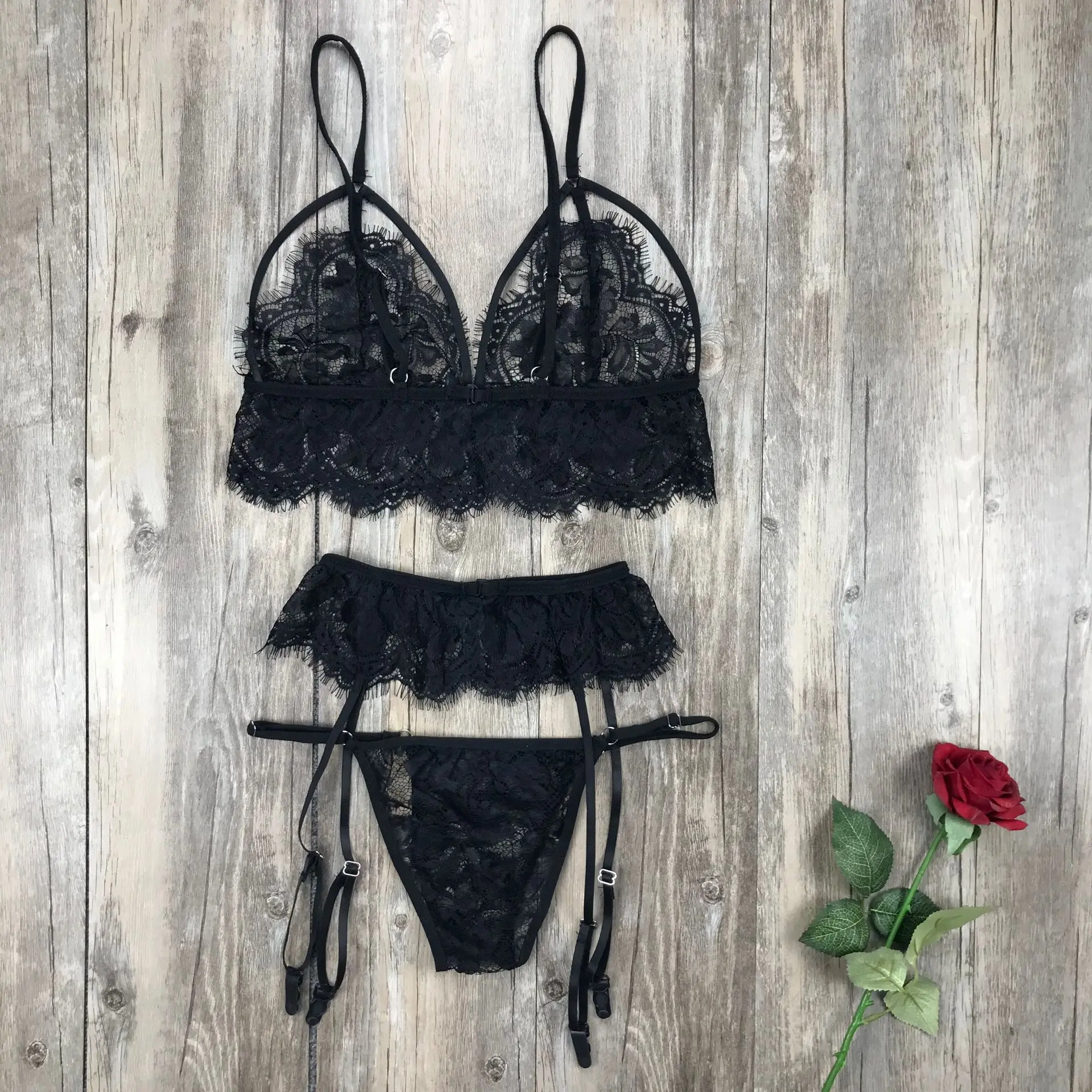3pcs/set Porno Lingerie Sexy Hot Erotic Bra+ Panty Garter Set Lingerie Sexy Femme Lace Babydoll Chemise Porno Sex Underwear