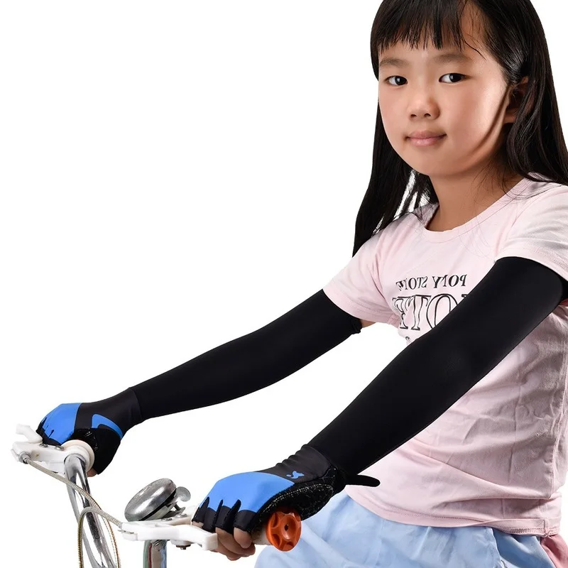 

5-12 Years Old Kids Gloves Half Finger with Sun Protection Arm Sleeve Outdoor Sports Skateboard Balance Bike Sleeve Gloves