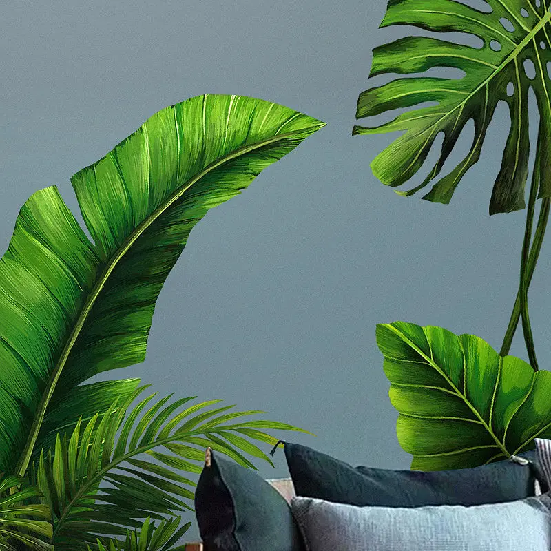 Наклейки на стену в скандинавском стиле с зелеными растениями листьями для