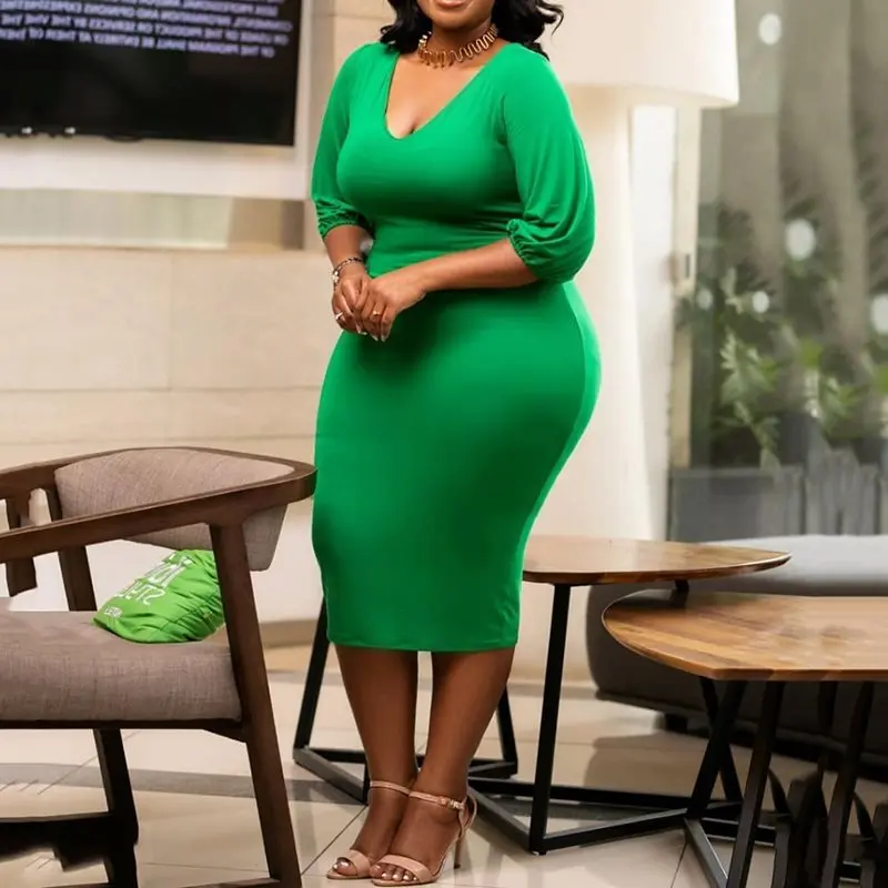 Платье размера плюс 5xl однотонное платье оверсайз с v образным вырезом