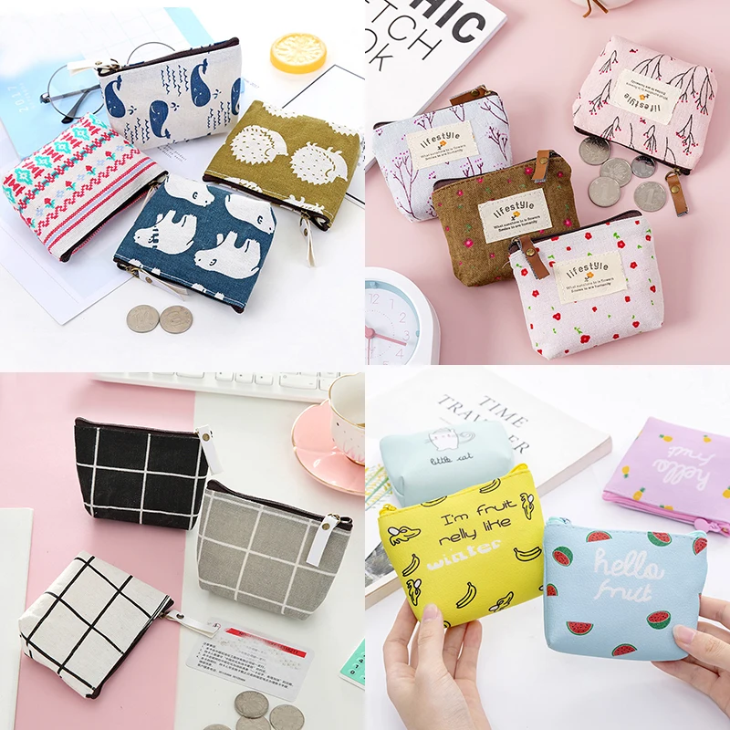 

Cute Cartoon Animal Fruit Print Coin Purse Women Girl Kids Small Canvas Coin Money Card Holder Wallet Pouch Earphone Key Bags