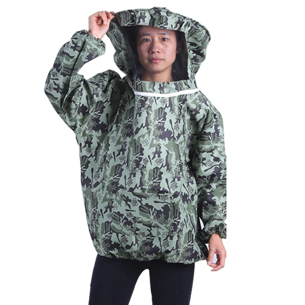 

Unisex With Hood Beekeeping Clothing Professional Upper Body Protective Suit Anti Bee Camouflage Apiculture Veil Home Supplies