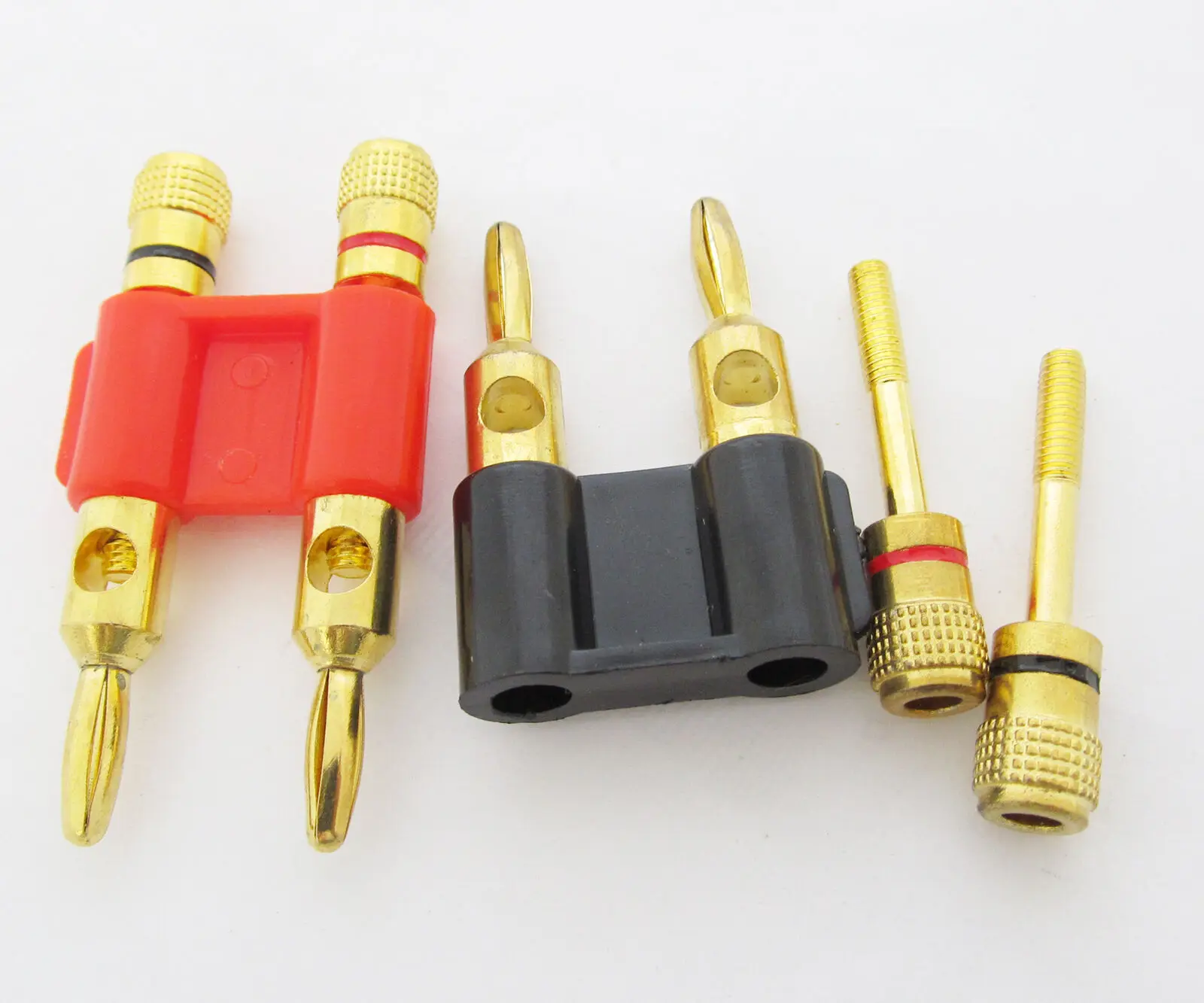 

2pcs Gold Plated Dual 4mm Banana Plug Male Audio Speakers Adapter Red/Black