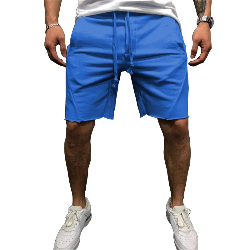 

Summer Mens Home Gym Crossfit Shorts Wild Style Solid Color Ripped Athletic Short Pants Jogger Workout Shorts 10 Color