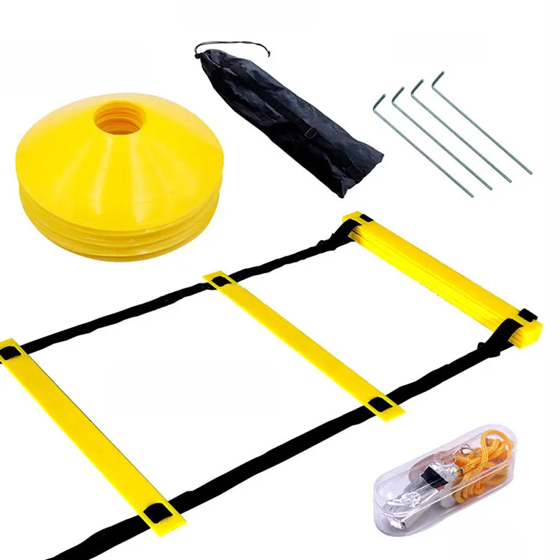20feet Agility Ladder Sports Cones Training Set 12 Rungs Speed Agility Ladders Whistle Basketball Soccer Hockey Trainer