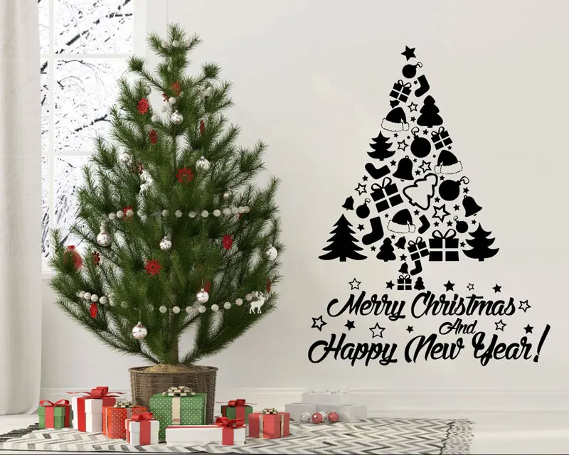 

Christmas tree wall decal gift vinyl new year sticker holiday decoration artist home interior design window door decal mural SD1