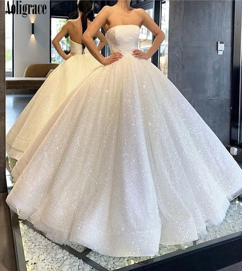 Блестящее бальное платье принцессы свадебные платья для невесты без бретелек со